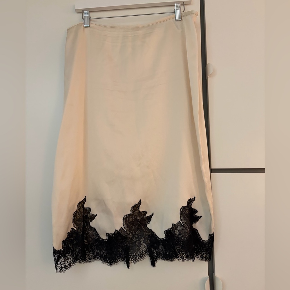 Zara Cream Pencil Skirt with Black Lace Hem